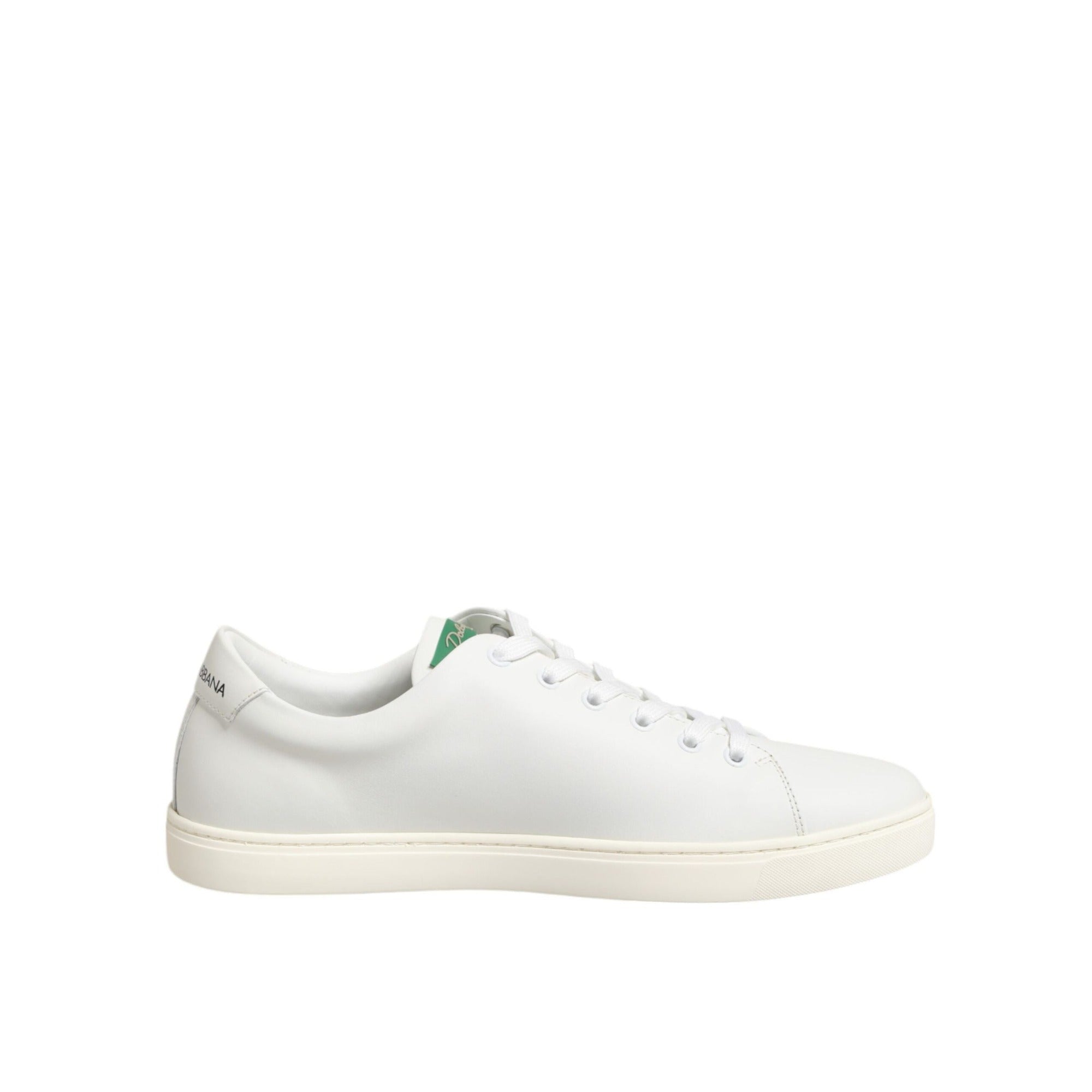 Dolce & Gabbana White Leather Rose Embroidery Low Top Sneakers