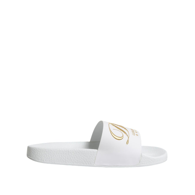 Dolce & Gabbana White Leather Beachwear Slide Sandals