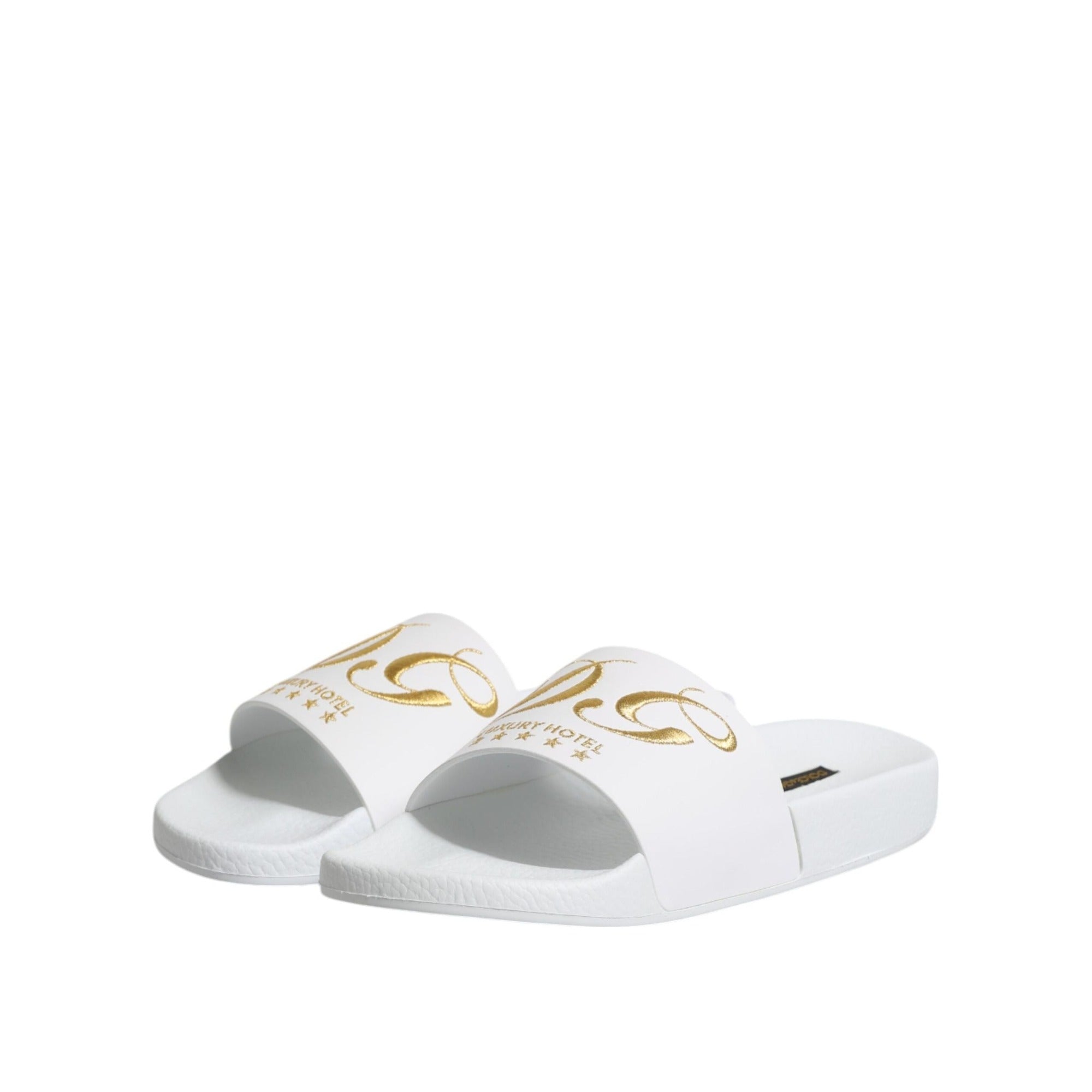 Dolce & Gabbana White Leather Beachwear Slide Sandals