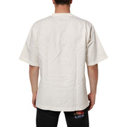 Dolce & Gabbana White Logo Print Cotton Crew Neck T-Shirt