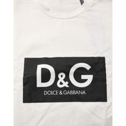Dolce & Gabbana White Logo Print Cotton Crew Neck T-Shirt