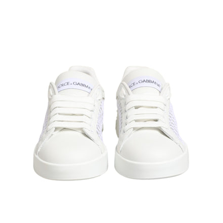 Chaussures Baskets Basses Dolce & Gabbana avec Empiècements en Maille Blanche
