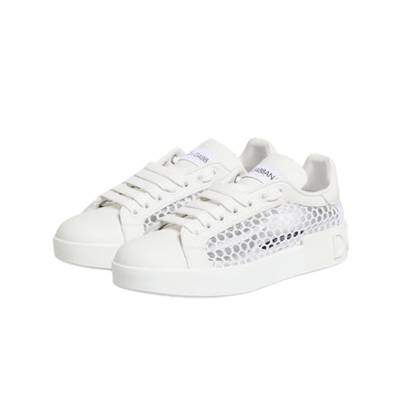 Chaussures Baskets Basses Dolce & Gabbana avec Empiècements en Maille Blanche