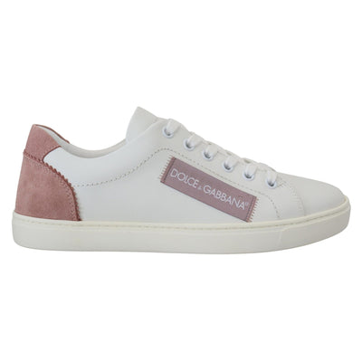 Dolce & Gabbana White Pink Leather Low Top Sneakers