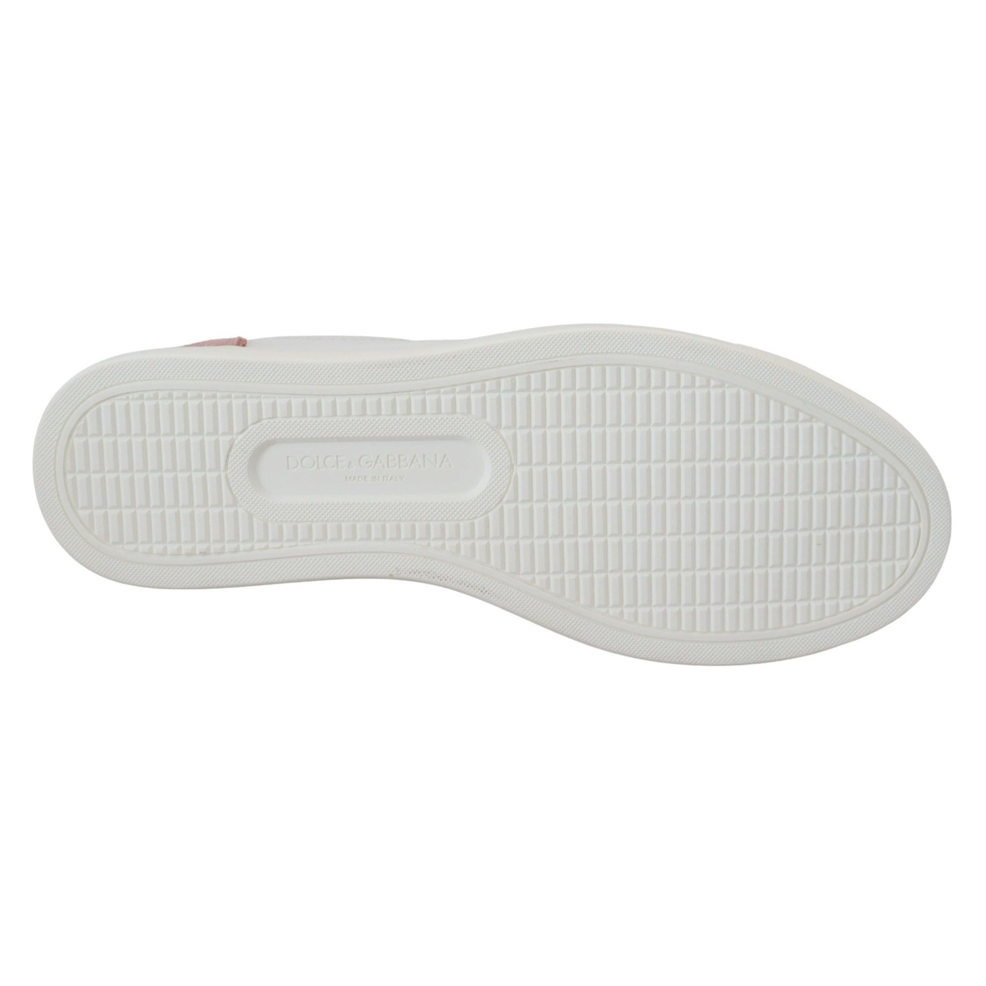 Dolce & Gabbana White Pink Leather Low Top Sneakers