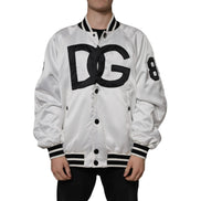 Veste bomber Dolce & Gabbana en polyester blanc avec logo et fermeture éclair intégrale
