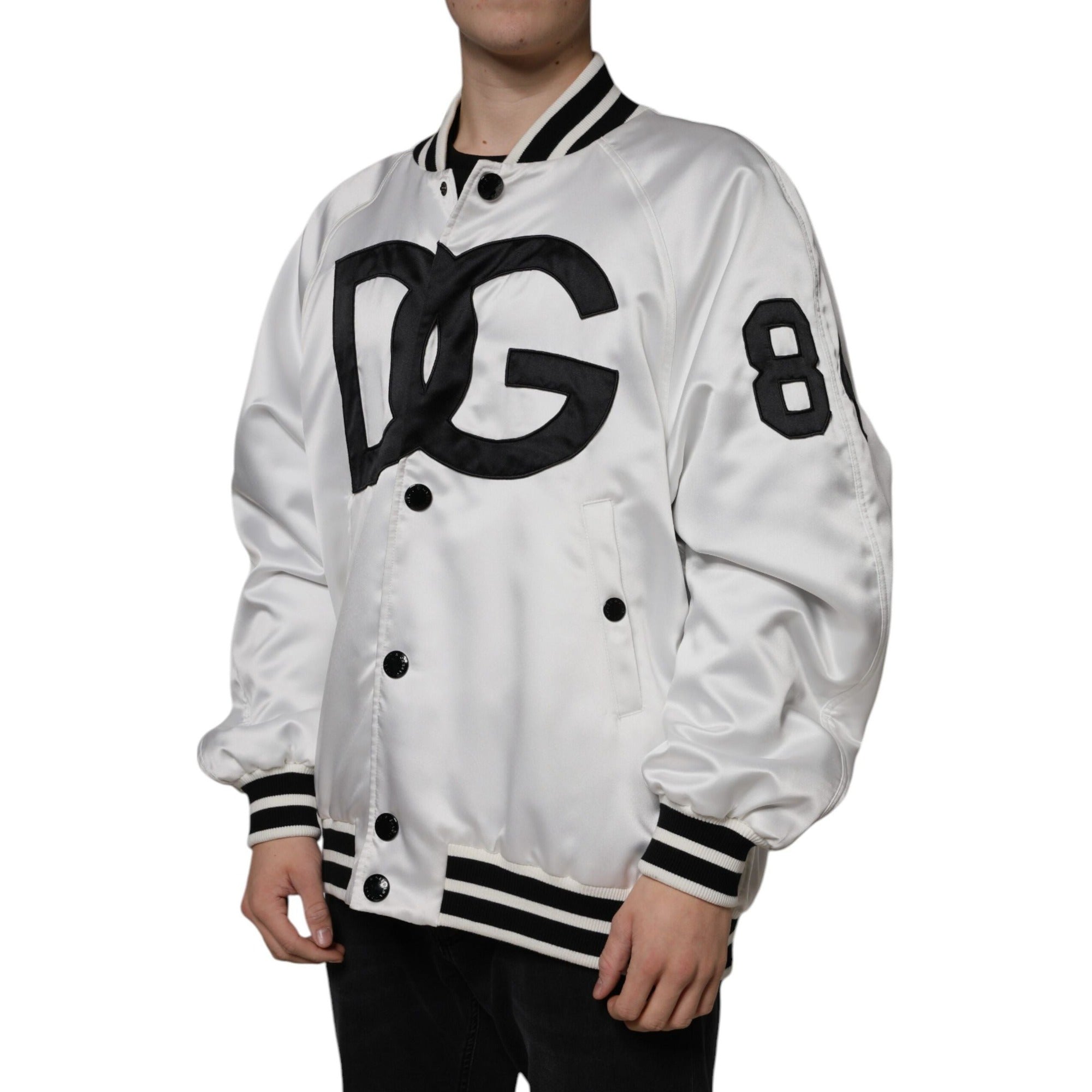Veste bomber Dolce & Gabbana en polyester blanc avec logo et fermeture éclair intégrale