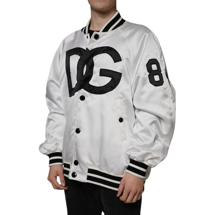 Veste bomber Dolce & Gabbana en polyester blanc avec logo et fermeture éclair intégrale