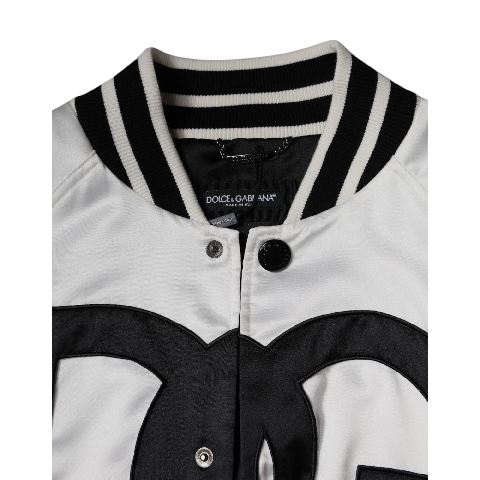 Veste bomber Dolce & Gabbana en polyester blanc avec logo et fermeture éclair intégrale