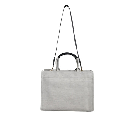 Versace White Top Handle Canvas Leather Logo Crossbody Tote Bag