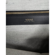 Versace White Top Handle Canvas Leather Logo Crossbody Tote Bag