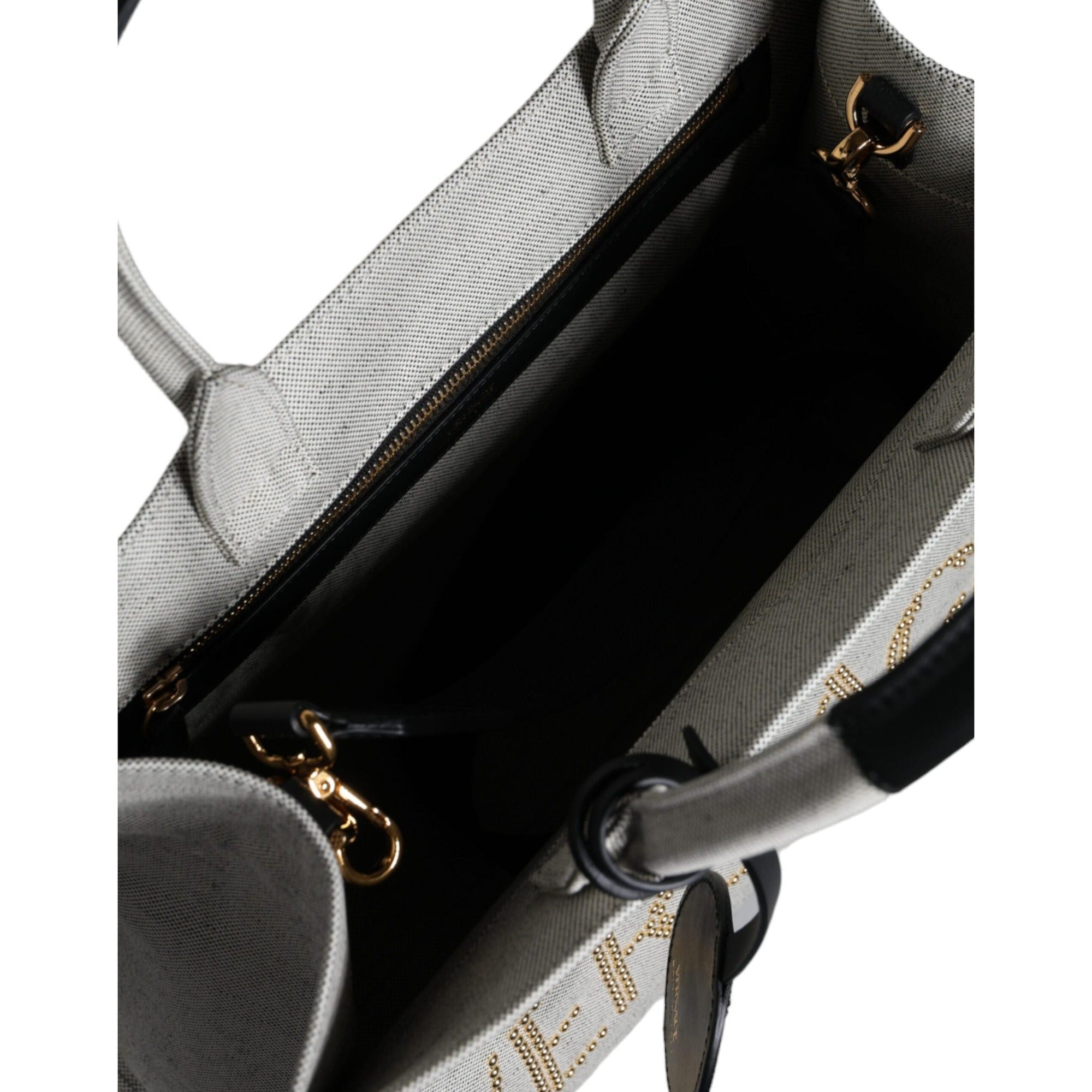 Versace White Top Handle Canvas Leather Logo Crossbody Tote Bag