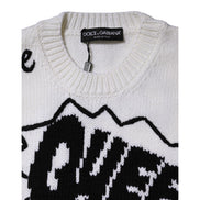Dolce & Gabbana White Wool Knit Crew Neck Sweater