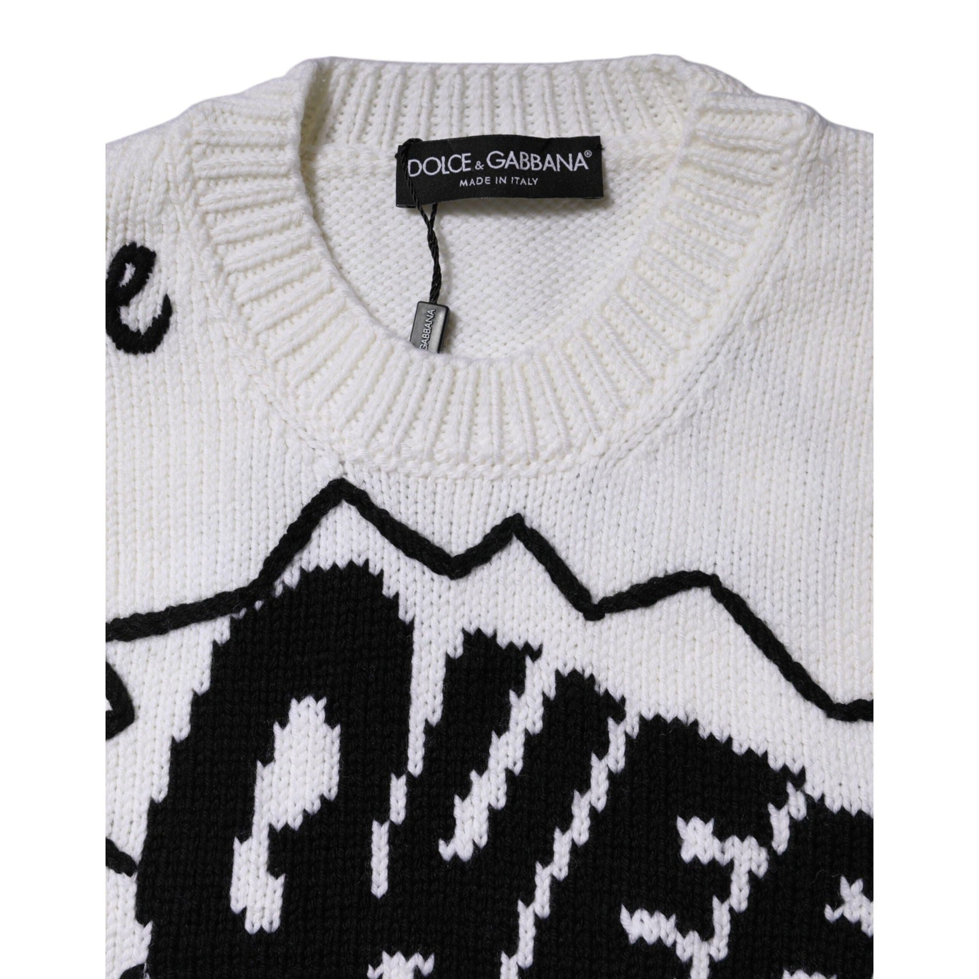 Dolce & Gabbana White Wool Knit Crew Neck Sweater