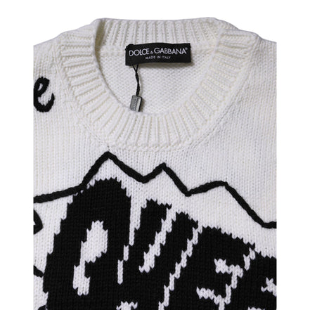 Dolce & Gabbana White Wool Knit Crew Neck Sweater