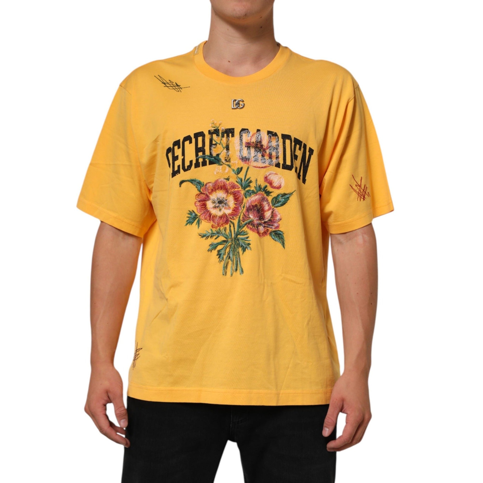 Dolce & Gabbana Yellow Secret Graden Floral Cotton CrewNeck T-shirt